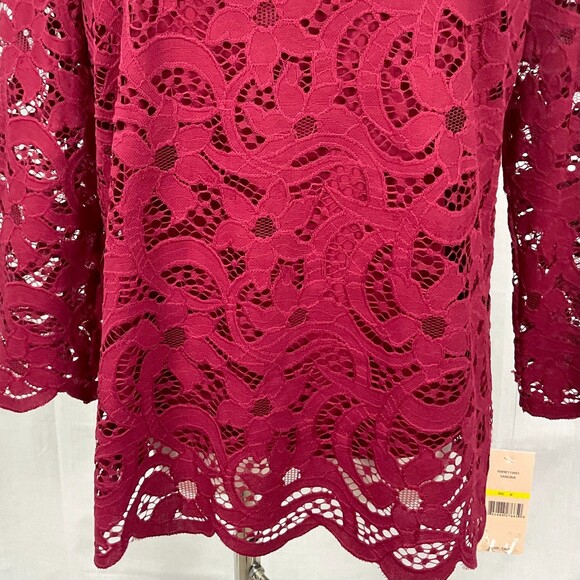 Nanette Lepore Burgundy Lace Blouse Top Shirt Sz Med NWT 3/4 Sleeve Lined - Picture 3 of 9
